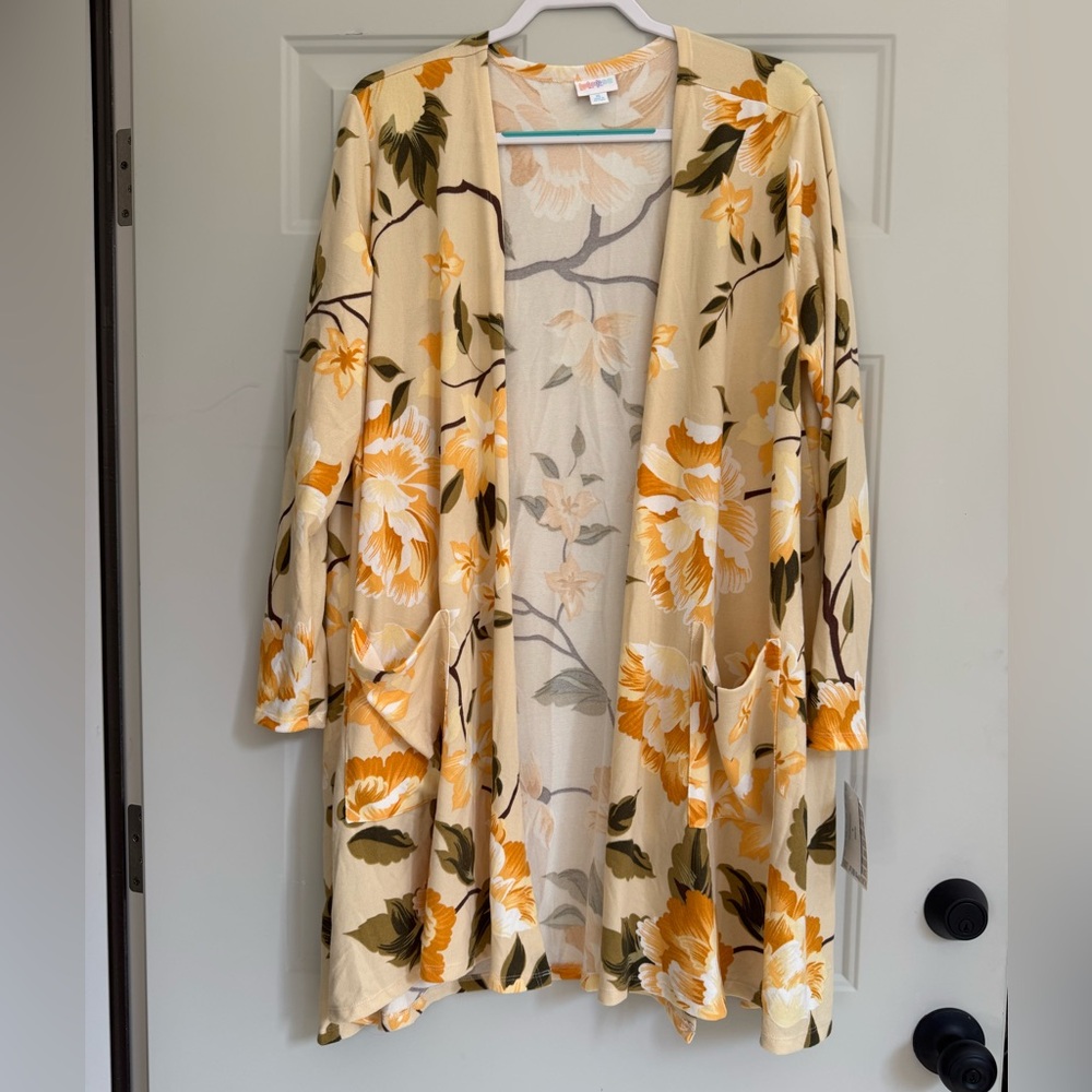 LuLaRoe Cream and Orange Floral Cardigan